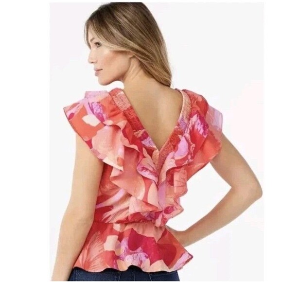 Sofia Jeans By Sofia Vergara Women's Short Sleeve Smocked Ruffle Top Size S - Picture 2 of 10